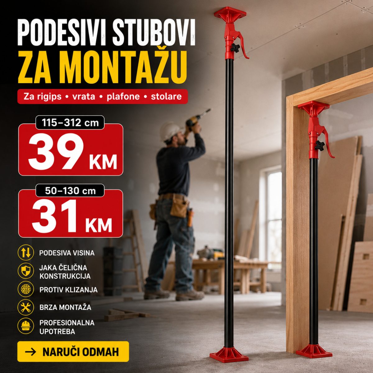 88 PODESIVI STUBOVI ZA MONTAŽU – PROFESIONALNA POMOĆ PRI RADU - Image 1