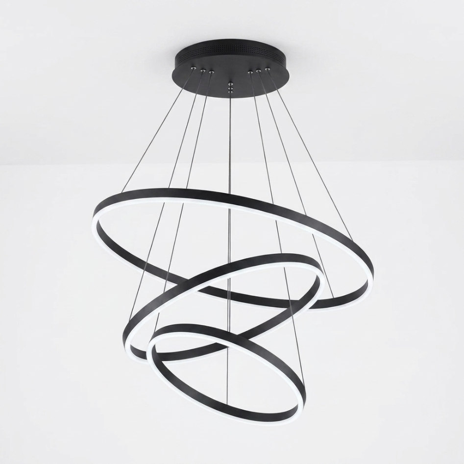 download LED Luster sa 3 Prstena – Podesiva Boja Svjetlosti | Bijeli, Crni i Zlatni - Image 1