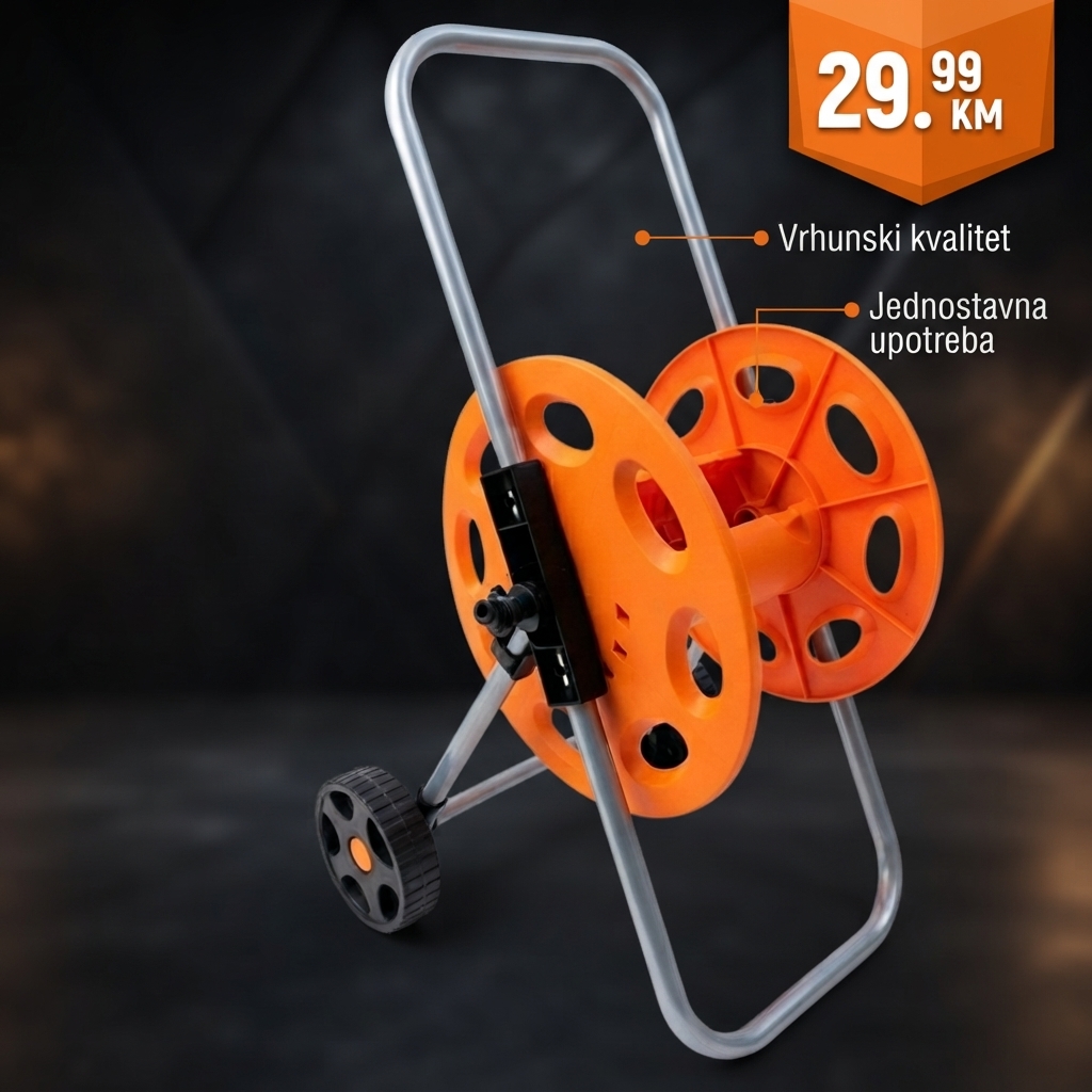 Orange_garden_hose_reel_cart_202608210015 Motalica za crijevo sa točkovima - Image 1
