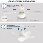 Ventilator sa LED rasvjetom 30W E27 – 3 brzine i 3 moda svjetla - Image 2